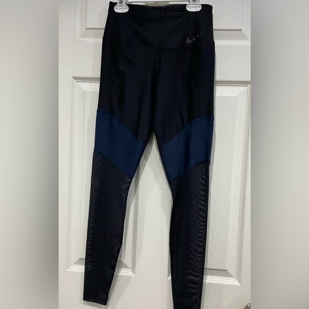 Nike Women’s XS High-Rise Power Tights Dri-Fit Yoga Leggings Mesh Navy and Black